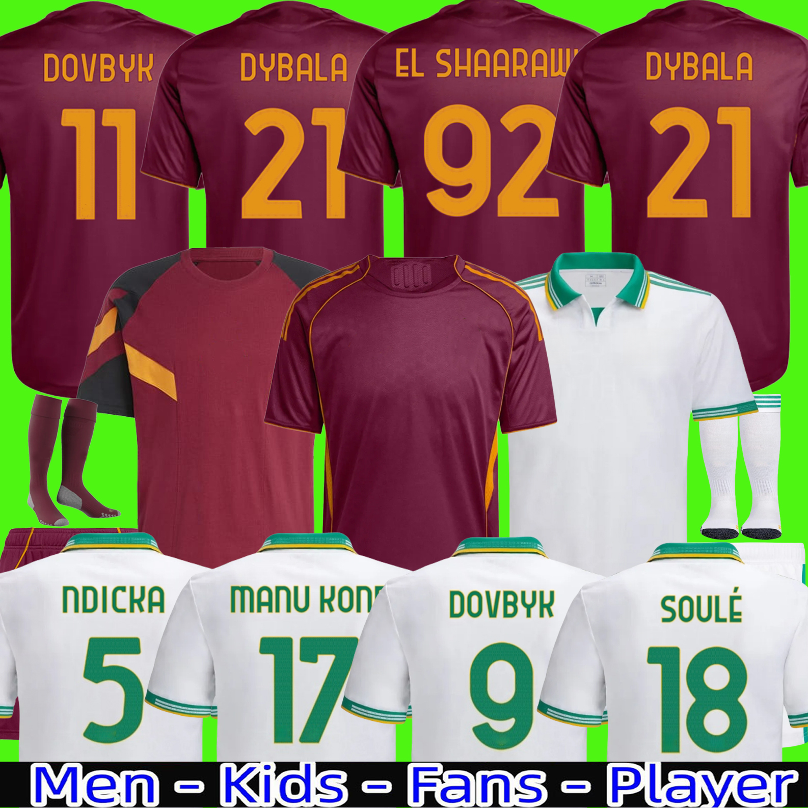 25 26 men kids soccer jersey football shirt 2025 ROMA ABRAHAM PAREDES DYBALA MANCINI E. LE FEE ZALEWSKI EL SHAARAWY ROME