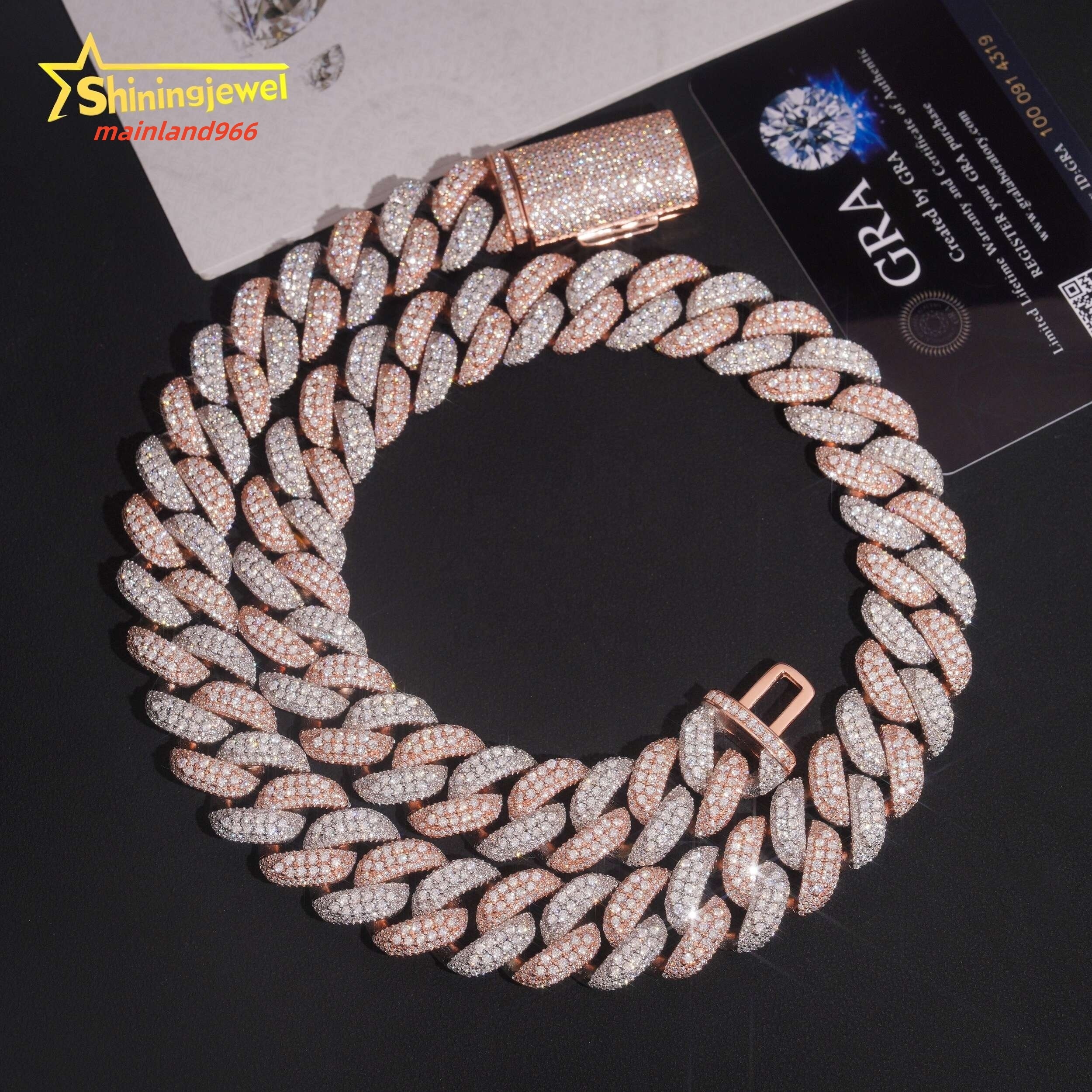 New Arrivals Pass Diamond Tester Hip Hop 18mm Two Tone 925 Silver Moissanite Cuban Link Chain Necklace