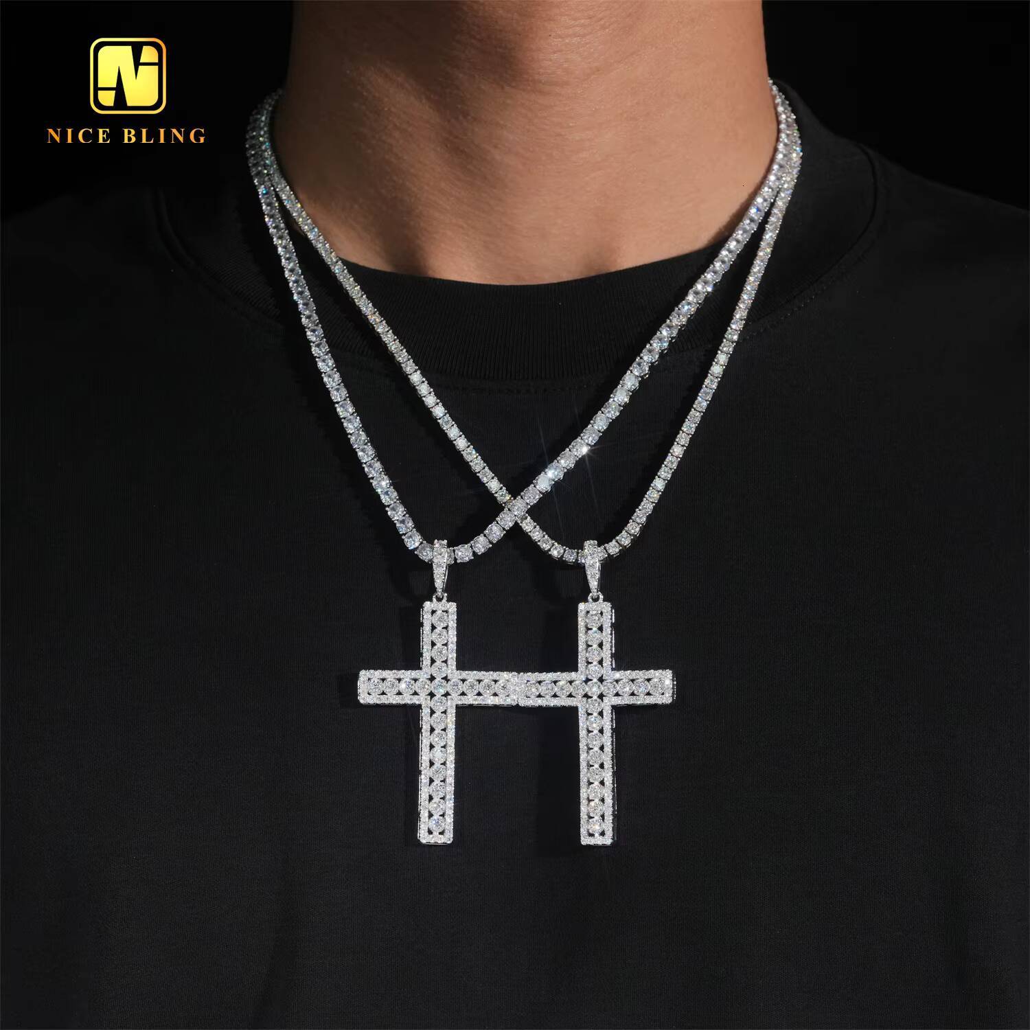 Pass Diamond Tester Silver Plated Iced Out Diamond Custom Charm Pendants 925 Silver VVS Moissanite Hip Hop Jewelry Cross Pendant