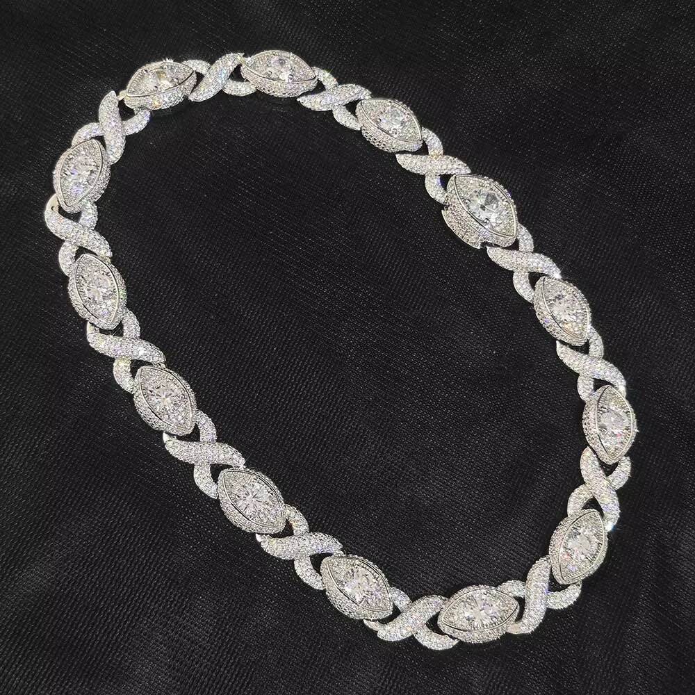 NUOYA 15mm Hip Hop Jewelry Iced Out Cuban Chain Big Diamond Eye Shape Silver Cuban Infinite Links Choker Necklace for Women
