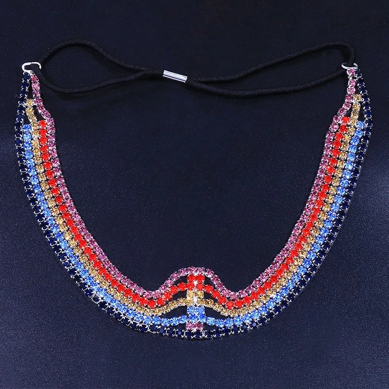Hip Hop Trendy Hair Accessory for Women Multi layer Luxury Colorful VVS Moissanite Studded Jewelry Headdress