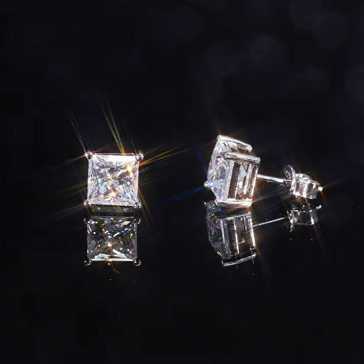 XG Fashion Gold Plated Square Shape Sier With VVS Moissanite Dia Charm for Woman/men Earrings Fine Jewelry - view 5