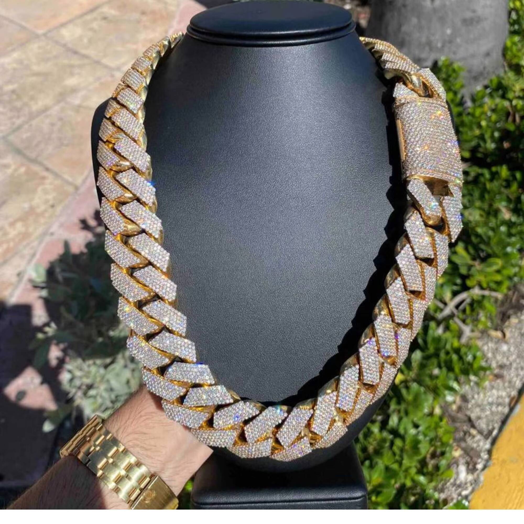 Customized VVS IGI Moissanite Diamond 8mm 10mm 12mm 15mm S925 Silver Necklace Mans Hip-hop Cuban Link Chain for Man Fine Jewelry