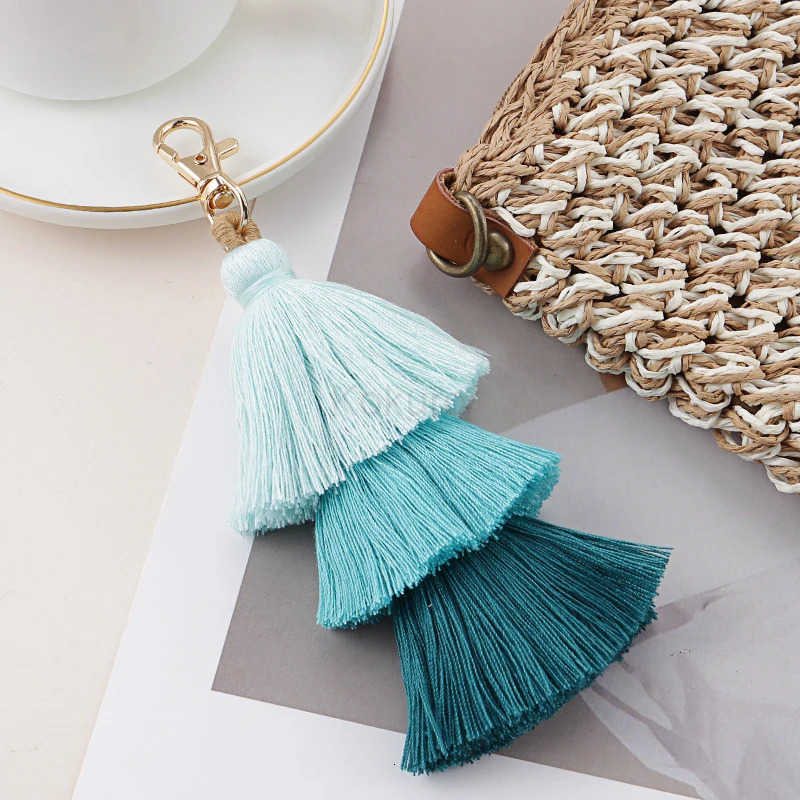Bohemian Multicolor Handmade Layered Tassel Keychain Simple Key Ring Fits Women Girls Handbag Accessories Jewelry Gift M250723