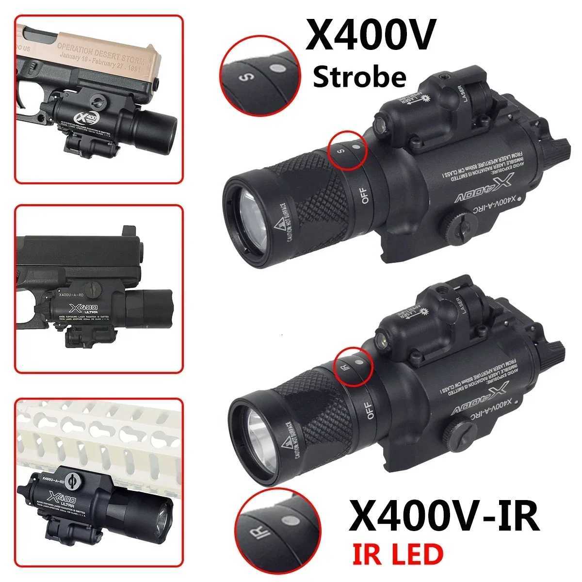Airsoft Surefire X300 X400 Ultra X400V LED Scout Light Red Dot Green X400 X400U Weapon Flashlight Fit 20mm Rail Hunting Spotlight W250722