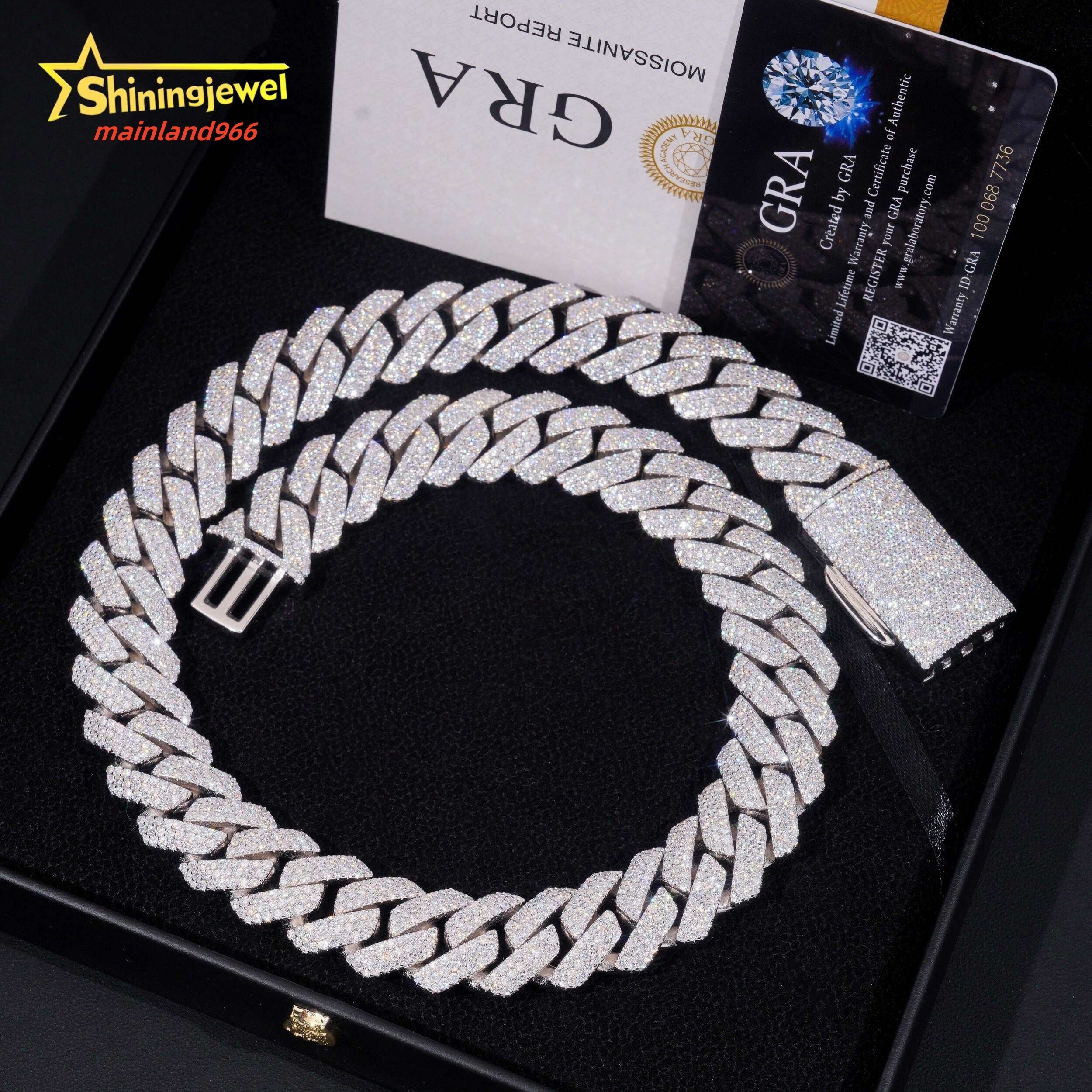 GRA Certificate Solid Hip Hop 20mm Iced Out Mens Miami 925 Silver Moissanite Cuban Link Chain