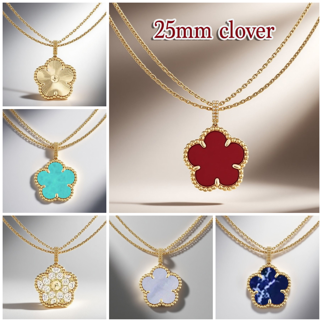 Four leaf clover necklace designer jewelry for women gold necklace women Classic plated 18K gold plated long 25mm flower necklace womens pendant necklace girl gifts