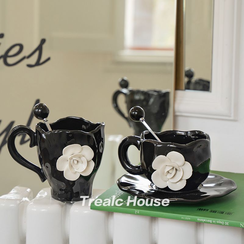 Designer Coffee Cup Camellia Bone China Luxury Mug Set Elegant Coffee Cups Pair Premium Ceramic Tea Cups Tea Coffee Mugs and Saucers Gift Sets Drinkwa
