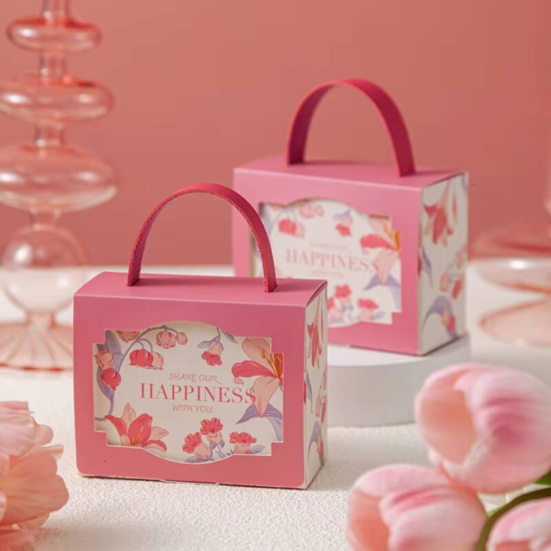 Multicolor Lily Flower Paper Gift Boxes with Leather Handles Window Design Weddings Parties Candy Packaging Foil Specifications