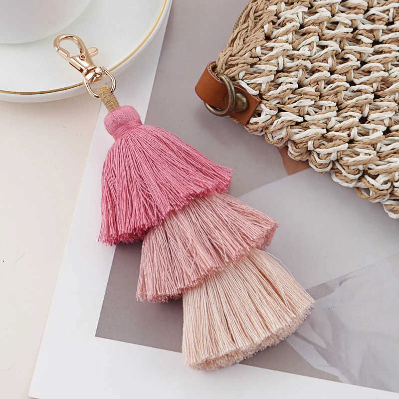 Bohemian Multicolor Handmade Layered Tassel Keychain Simple Key Ring Fits Women Girls Handbag Accessories Jewelry Gift M250723