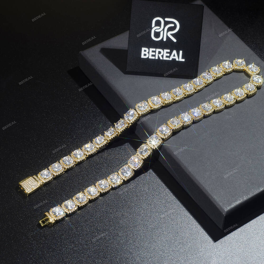 Gra Certified Cluster Moissanite Tennis Necklace Hot Selling Yellow Gold 925 Sterling Silver Diamond Tennis Chain Jewelry