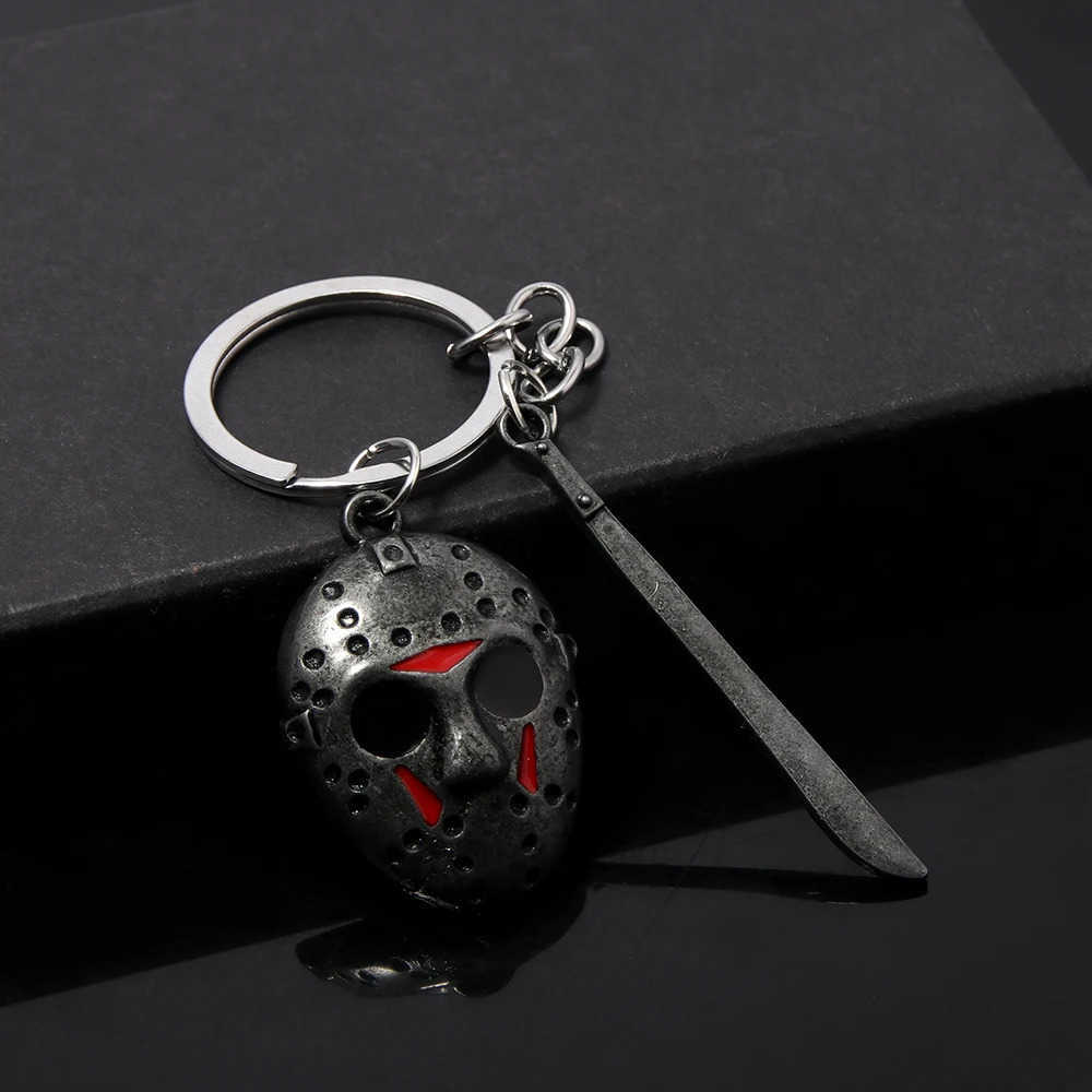 Horror Movie Keychain Jason Hockey Mask Kinfe Metal Keyring For Children Halloween Jewelry Gift M250723