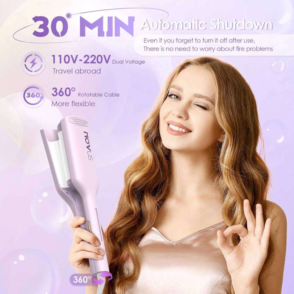 Iron Crimper - 1.25 Inch Anti-Scald Rovy Waves Curling Wand, Ionic Deep Waver Hair Curler Tool