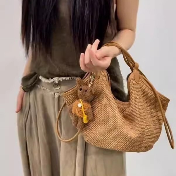2025 Summer new women's crossbody bag vacation style straw new large capacity handbag lazy style new women's women's shoulder bag new d