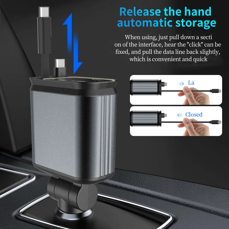 B1 120W Romantic Star Sky Light 4 IN 1 Retractable Car Charger PD QC 3.0 Fast Charging Type C Mobile Phone Cigarette Lighter Adapter for smart phone i