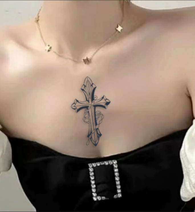 Chain cross pattern juice tattoo sticker European and American hot girl's high-end arm washable tattoo color tattoo