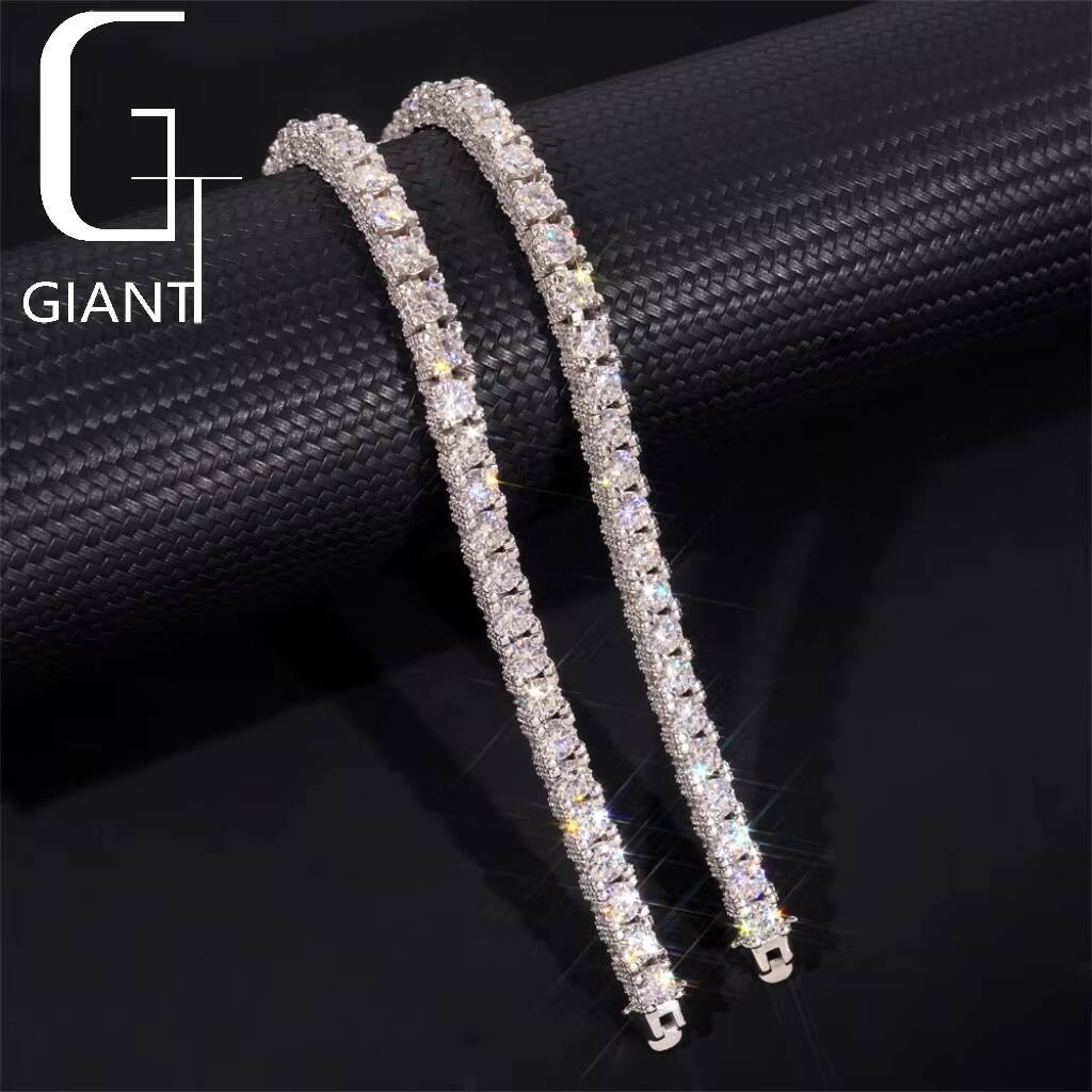 Bulk Stock New Arrivals Iced Out Double Sides Hip Hop S925 VVS1 5mm 6.5mm Moissanite Diamond Cluster Tennis Chain Bracelet