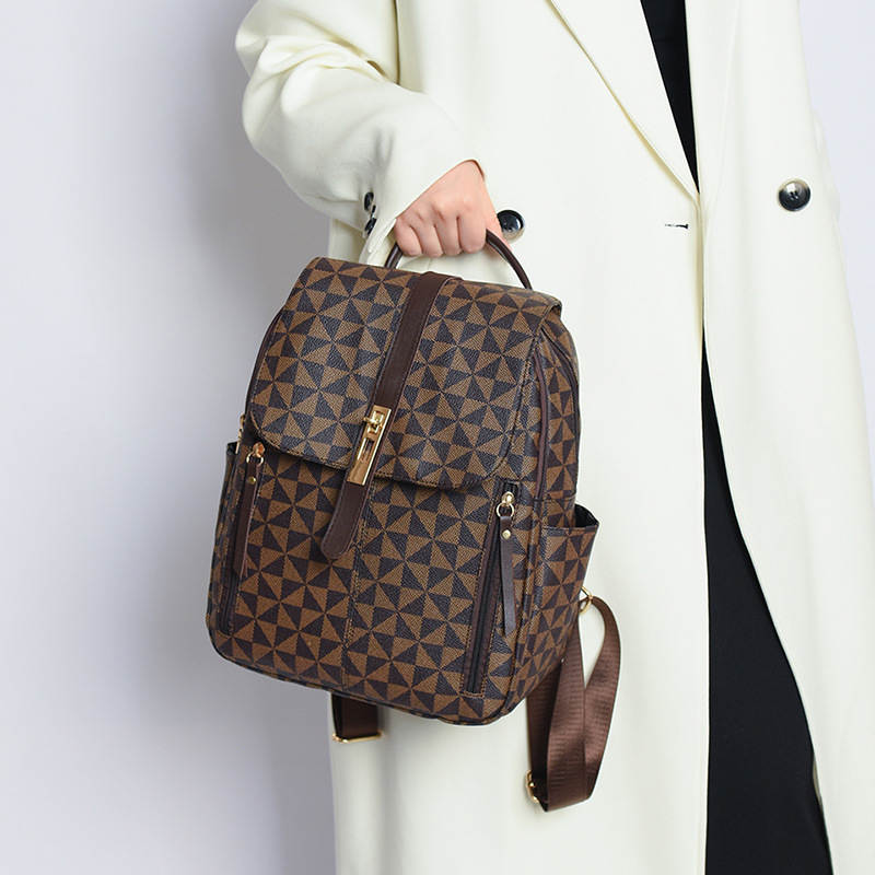 Female New Style Retro Leisure Presbyuse Large Capacity Schoolbag Backpack Print Fashion Trend Line Big Bag 2025S Hot