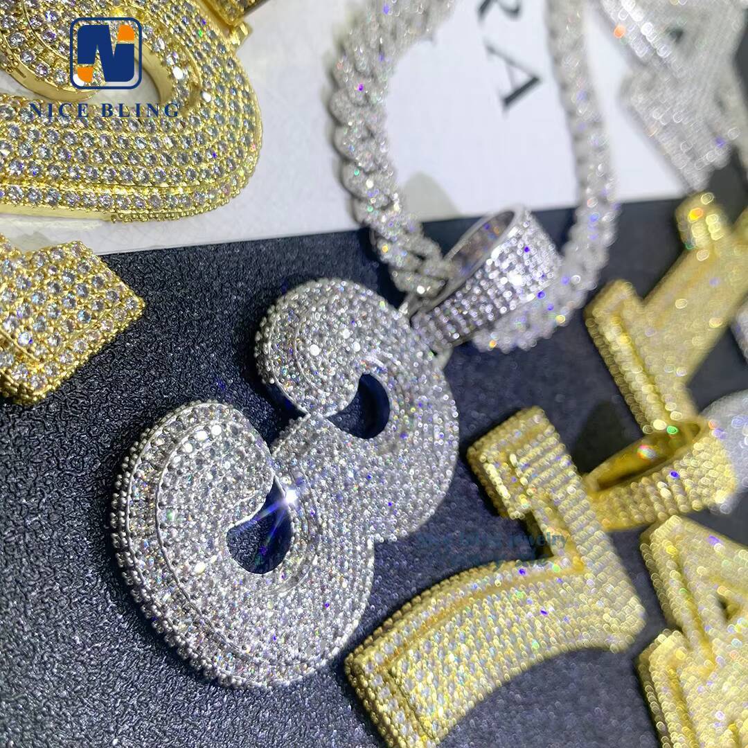 DIY Letter Initial Number 925 Sterling Silver Custom Moissanite Jewelry Iced Out Rappers Hip Hop Moissanite Pendant