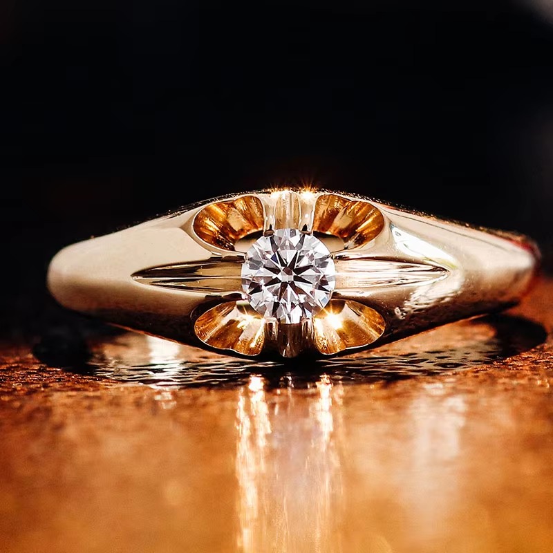 Unique Design 4 Prong Simple Single Stone Ring Lab Grown Diamond Ring 14k Yellow Solid Gold Rings for Women Wedding Engagement