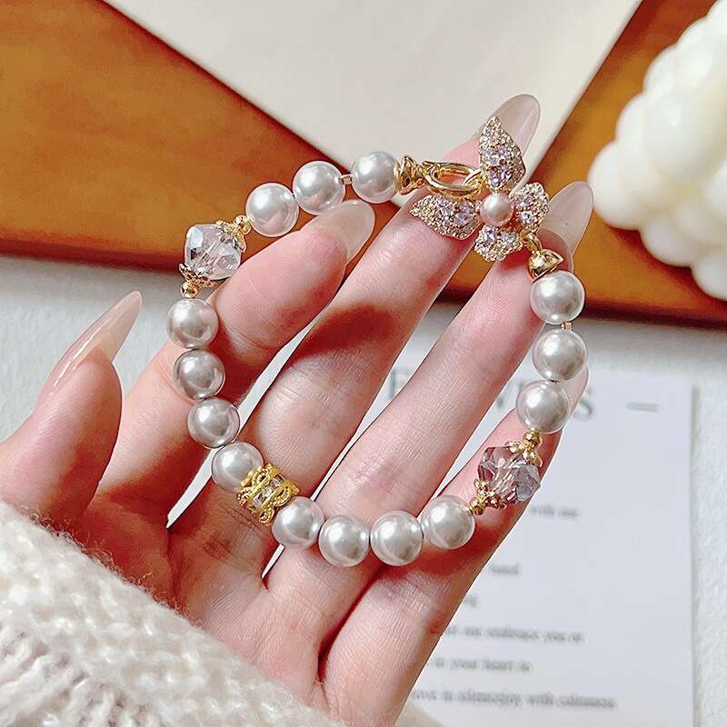 French Style Shijia Pearl Zircon Butterfly for Women, Light High-end Feel, Elegant and Versatile Bracelet Jewelry