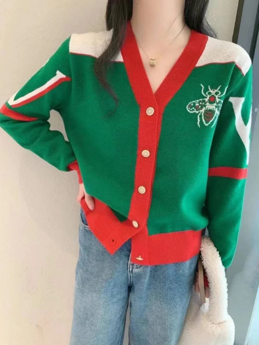 Brand Design Long Sleeves Vneck Cardigan Sweater For Women Knitwears Outfits Tops Coat Y2k Vintage Outerwears Clothing 250723