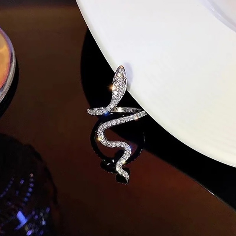 Jewellery Ring Silver Plated Snake Design with Cubic Zirconia Accents for Edgy Party Wear and Special Occasion Gift High Quality Texture
