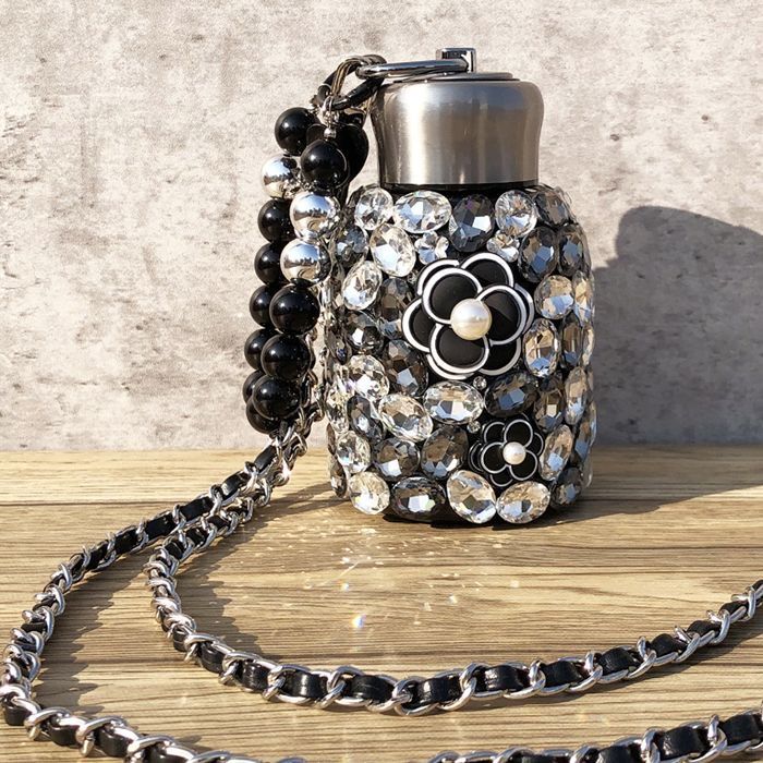 Drinking Ware Thermos Flask Camellia Pearl Rhinestone Decorated Insulated Cup Stainless Steel Heat Retaining Cup Suitable for Outdoor Travel Office an