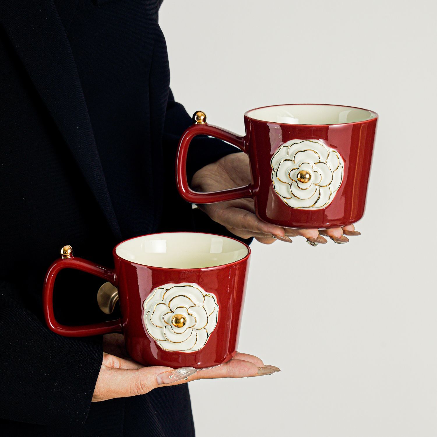 Designer Coffee Cups Luxury Camellia Bone China Mugs Elegant Coffee Cups Ceramic Tea Cups Tea Coffee Mugs With Gift Box Birthday Gifts For Women Mothe