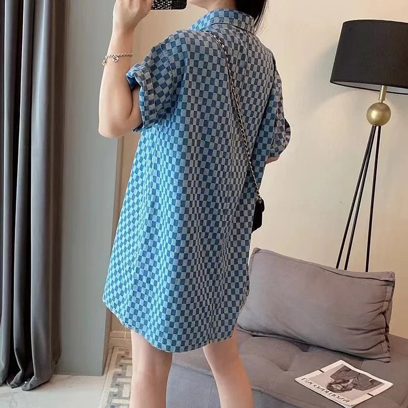 Bluedenim Checkered Dress Womens Summer Arrival Fashionable Stylish Age-Reducing Hong Kong Style Loose-Fit Skirt 250723