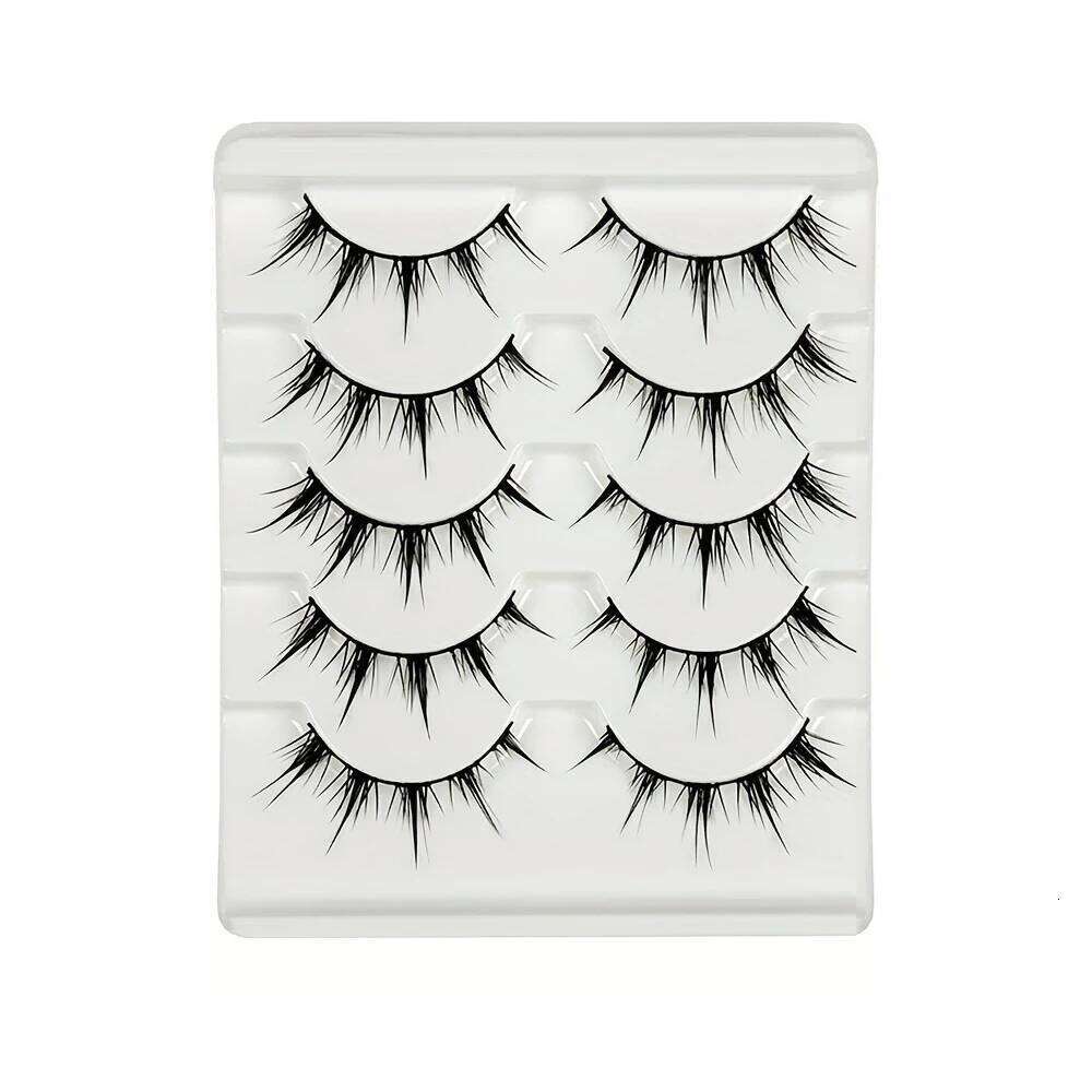 Anime-Inspired False Eyelashes, 5 Pairs Cartoon Eye Faux Lashes, Dramatic Look Demon Style, Volumizing & Lengthening X250723