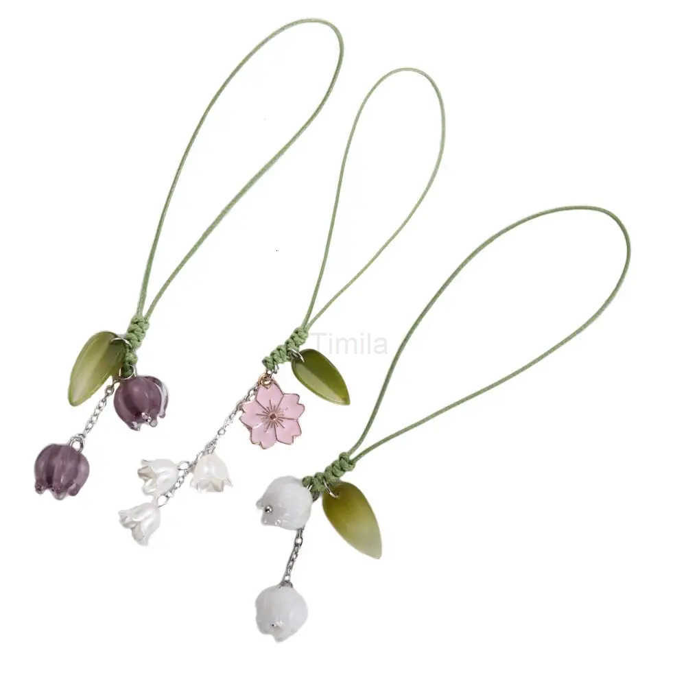 ute Tulip Flowers Strap Lanyards Charms For Mobile Phone Case Keychain Car Key Chains Headset Cover Hang U250723