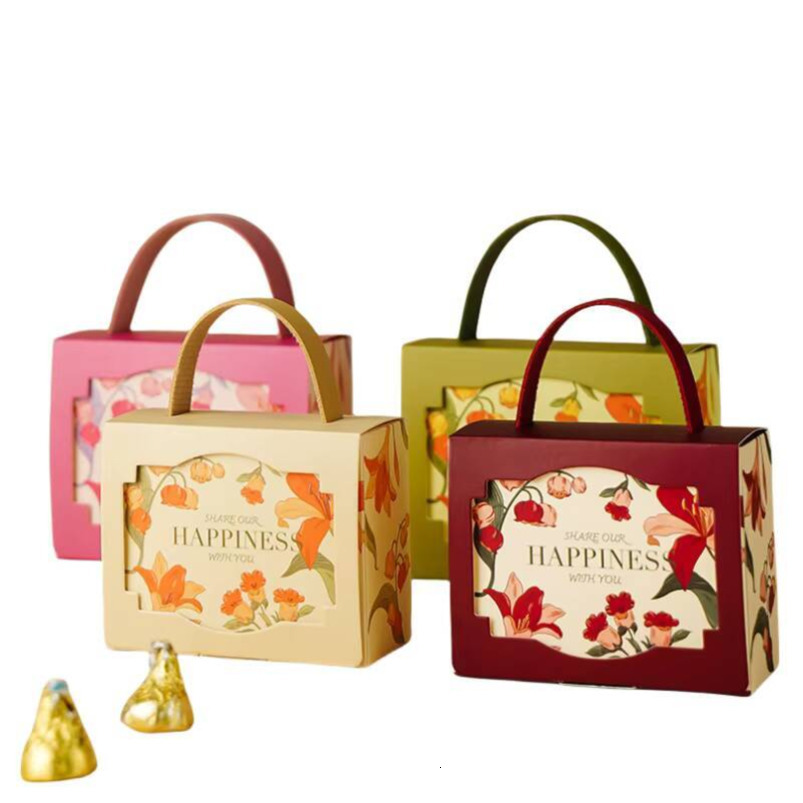Multicolor Lily Flower Paper Gift Boxes with Leather Handles Window Design Weddings Parties Candy Packaging Foil Specifications
