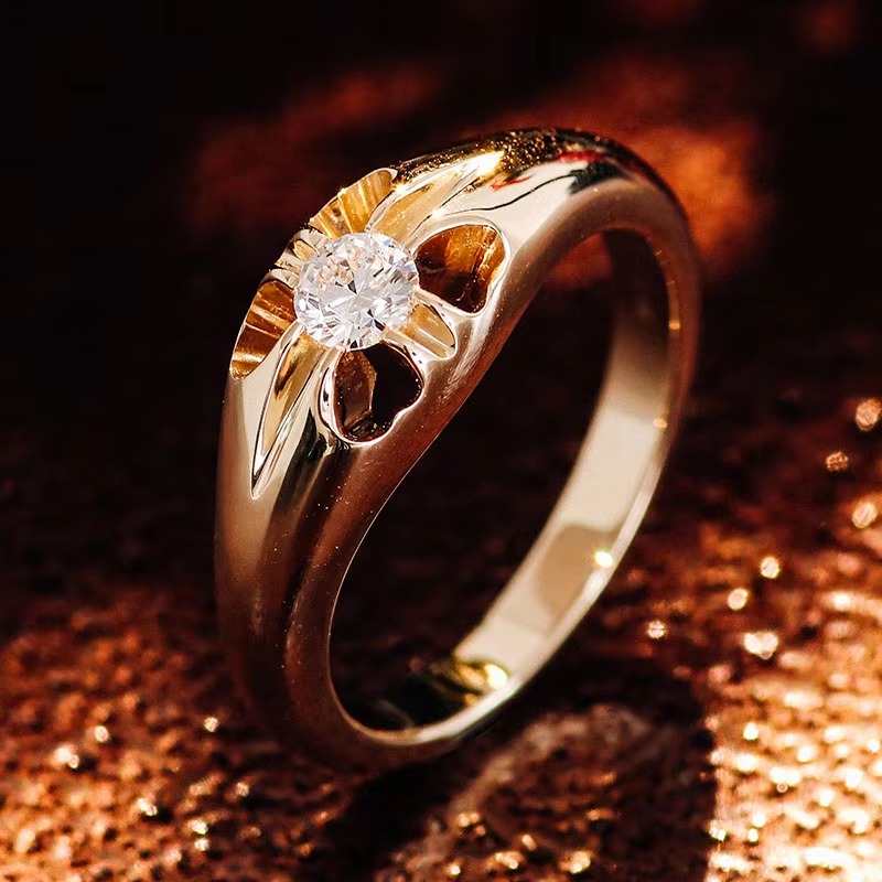 Unique Design 4 Prong Simple Single Stone Ring Lab Grown Diamond Ring 14k Yellow Solid Gold Rings for Women Wedding Engagement