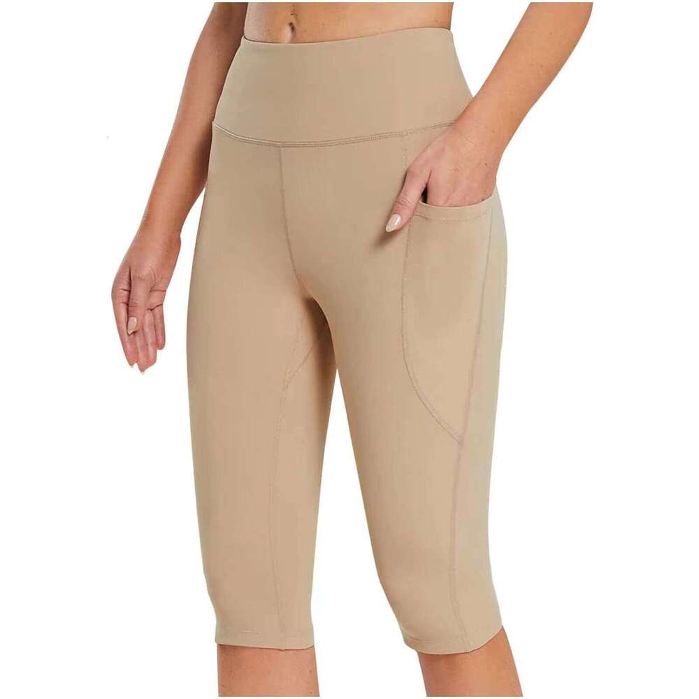 Women's Spring Summer Trendy Pocket Yoga Fitness Sports Leggings Plus Size Capri Pants B5