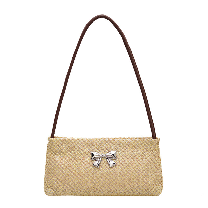 women's 2025 Summer new women's crossbody bag woven hollow bag Summer new wide shoulder strap retro straw woven new women's shoulder ba