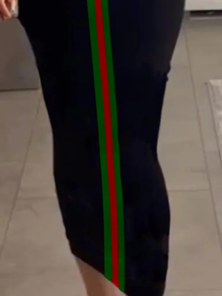 Womens Contrast Color Striped Bodycon Dress Round Neck Half Sleeves Slim Evening Dresses Wedding Guest Gowns 250723