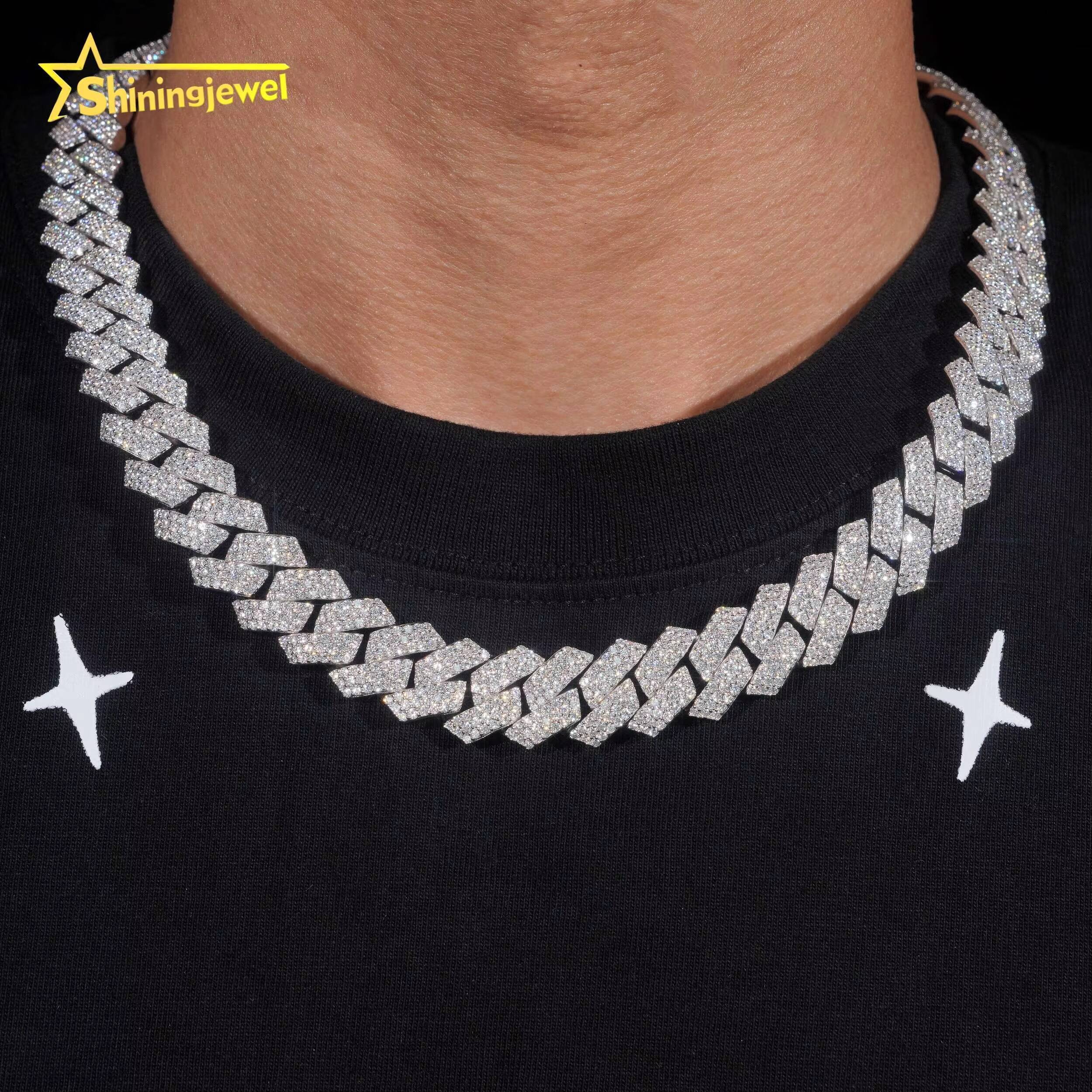 New Design 925 Silver 15MM 3Rows Cuban Link Moissanite Hip Hop Jewelry Iced Out Men Fashion Long Necklace Cuban Link Chain