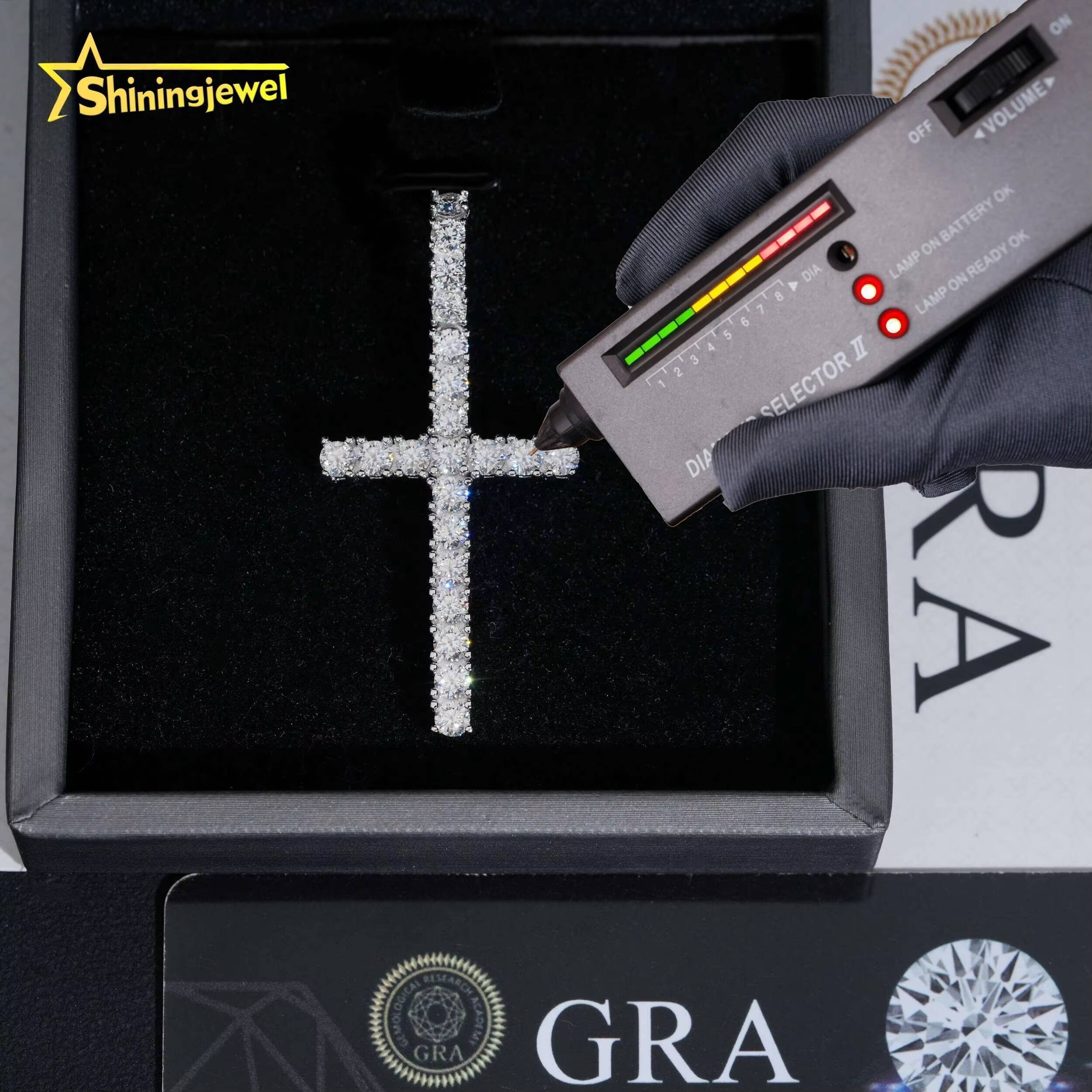 RTS Fine Hip Hop Jewelry Iced Out 3MM Round Cut Moissanite Pendant 925 Silver VVS Moissanite Jewelry Cross Pendant