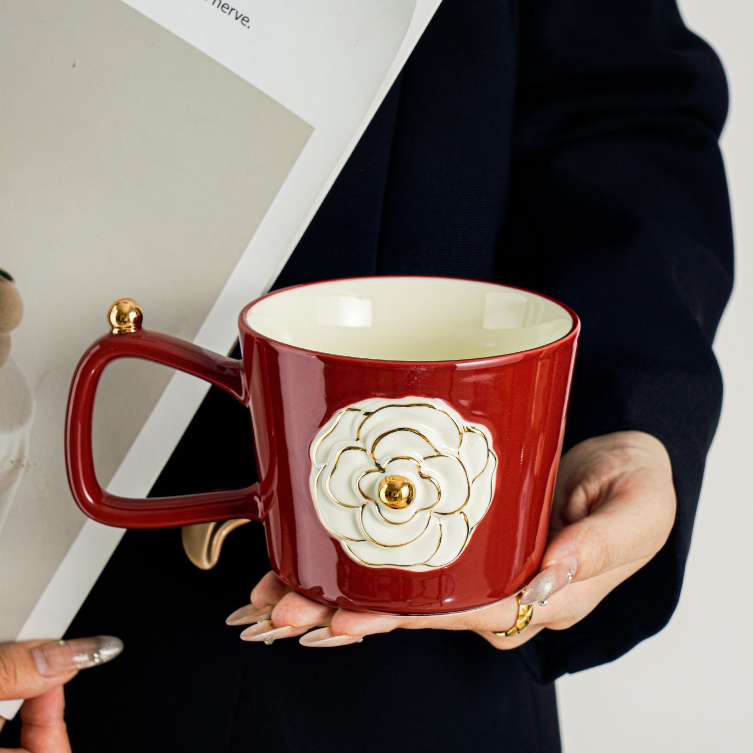 Designer Cup Camellia Bone China Luxury Mug Elegant Ceramic Cups Tea Coffee Mugs and Saucers Gift Box