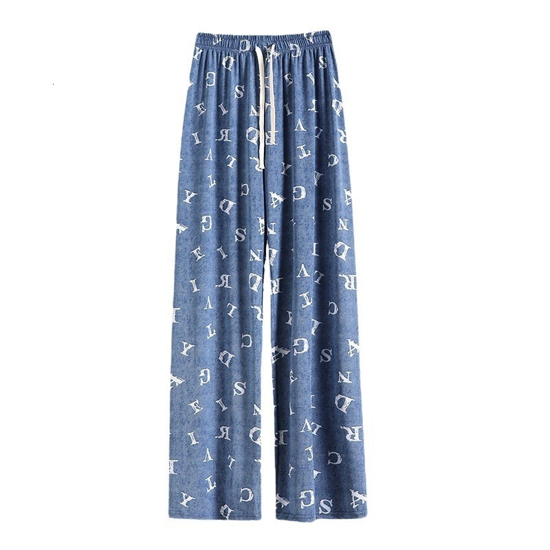 Ice Silk Jeans for Women Summer Tencel Printed Straight Casual Pants Thin Loose Draped Pants High Waist Wide Leg Pants 250723