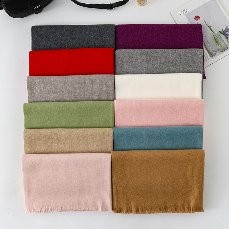 K1444 Short beard scarf shawl high-grade pure color red scarf women autumn and winter all-match wool cashmere scarf wholesale