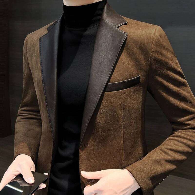 Single Breasted Splicing New In Jacket for Men Vintage Coats Designer High Quality Spring Clothes Man Suits and Blazers