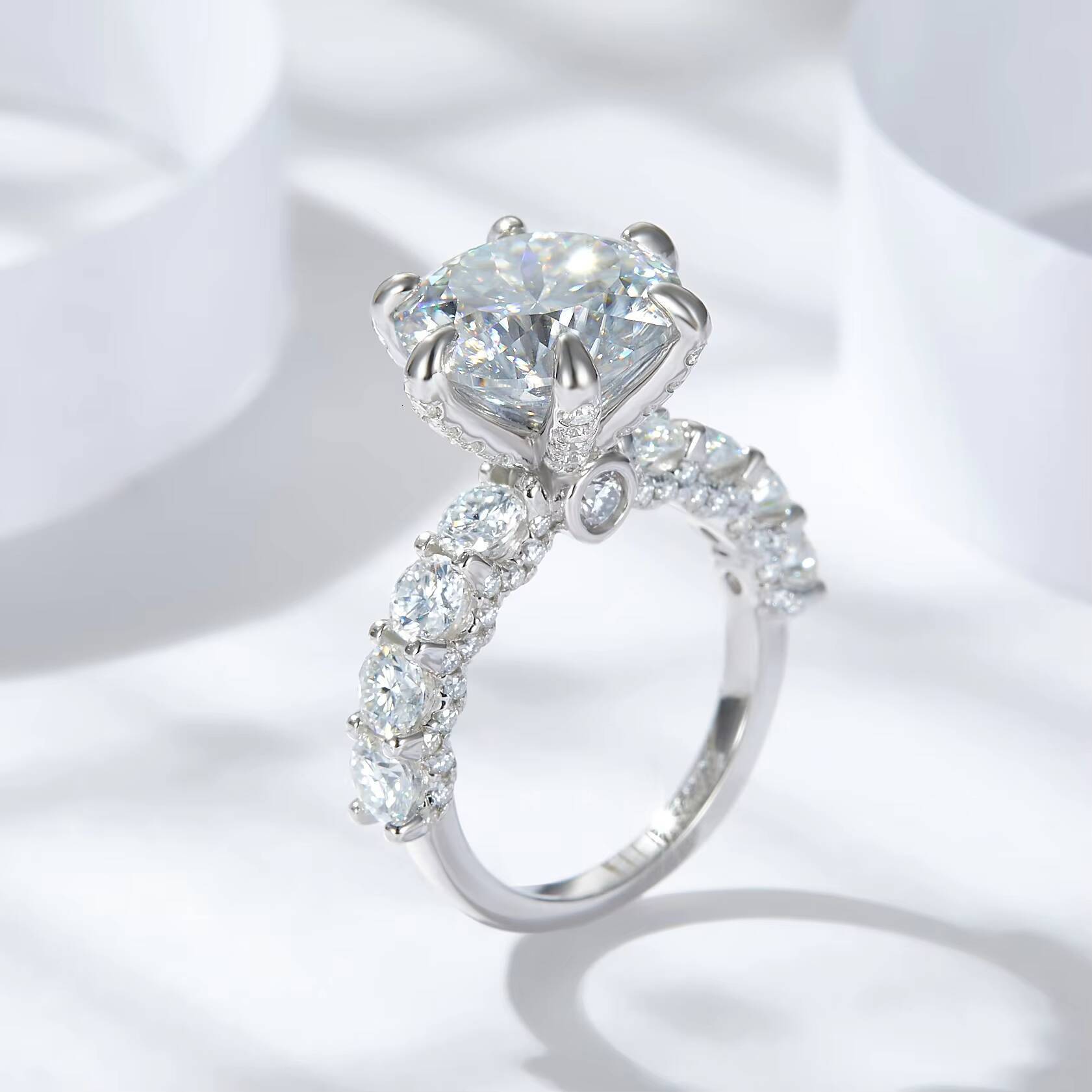 Ruizuan Hot Sale 5ct Wedding 925 Silver Promise Rings for Ladies Mossanite Diamond White Jewelry Accessories GRA CertificateGift