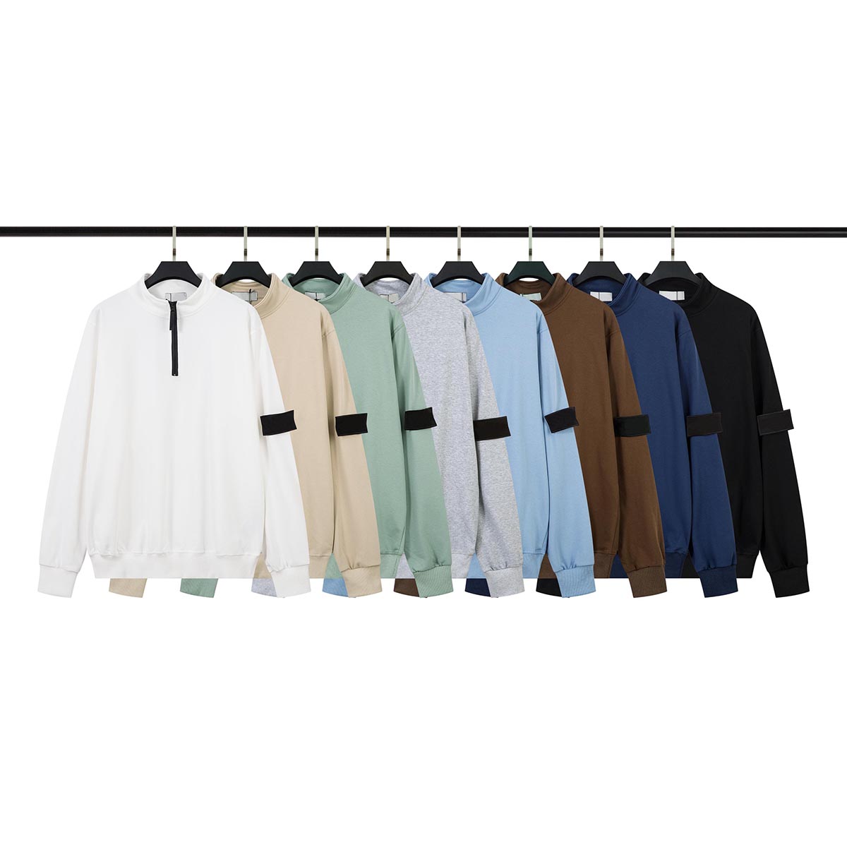 Designer Sweatshirts Half Zipper Embroidered armband patch Terry Cotton Threaded cuffs Breathable Mens Jumpers