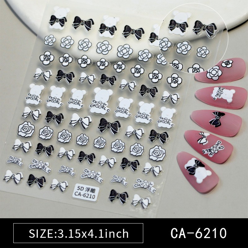 1Sheet Matte Nail Sticker Bow Nail Stickers 5D enchase Luxury Decal Charm Manicure Elegant Embroidery Style Floral Nail Art Jewelry