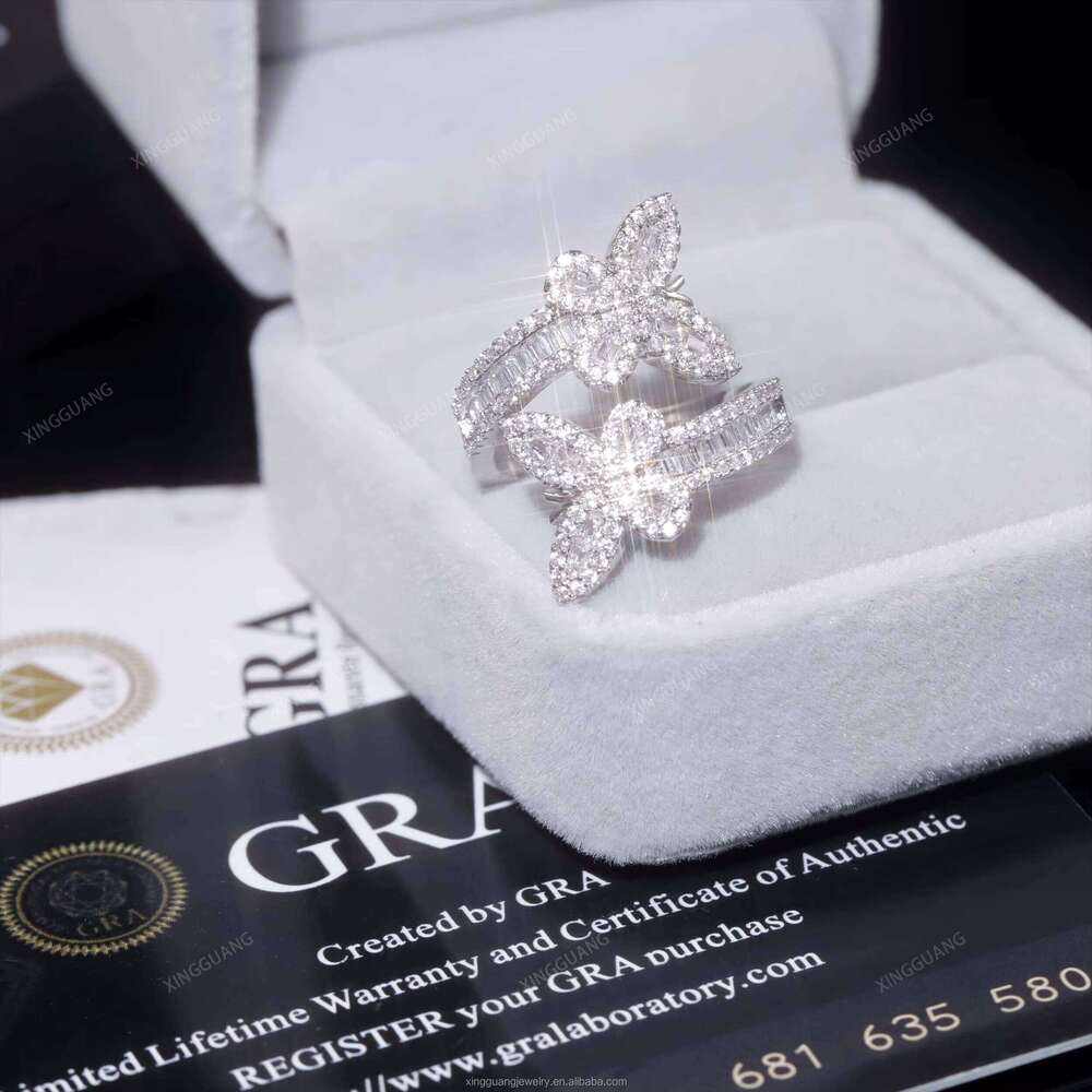 Ice Out Fashion Butterfly Moissanite S Sterling Sier VVS Bling Dia for Men Women Shining Hip Hop Cuban Ring