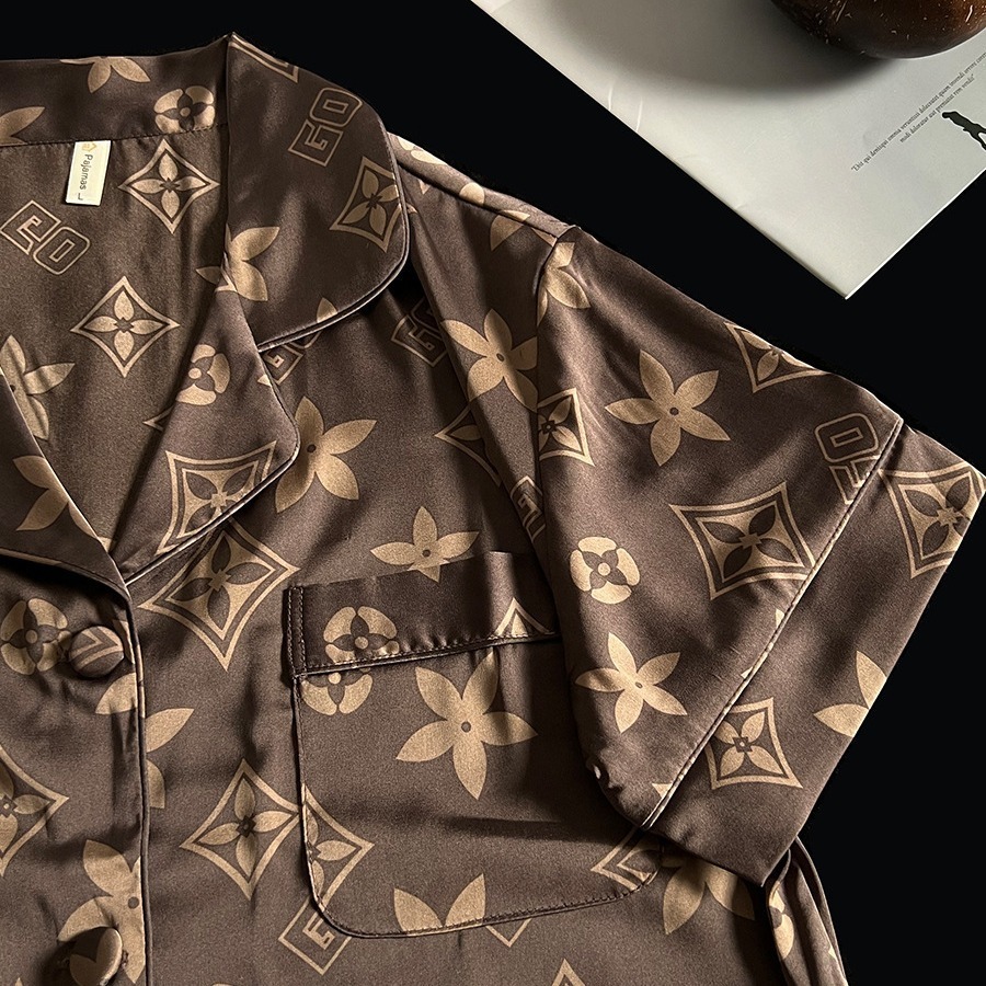 readingLight High-End Couple Pajamas Spring Summer Ice Silk Short Sleeve Thin Silk Homewear 250723