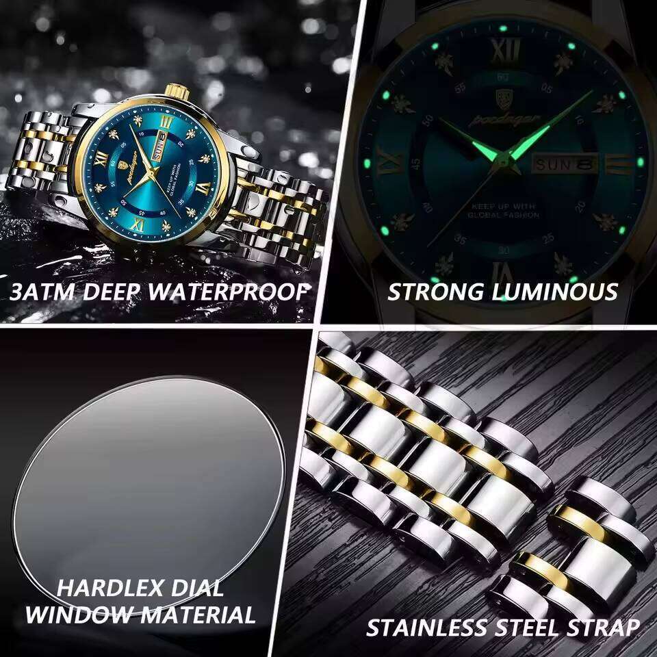 DHwatches POEDAGAR for Man Elegant Date Week Waterproof Luminous Men Watch Quartz Stainless Steel Sports Men's Watches
