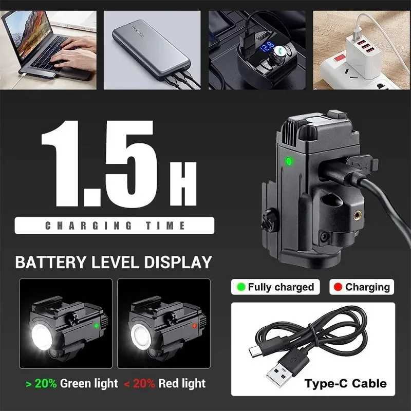 800 Lumens Powfull Tactical Weapon Gun Light 2 In 1 Combo Rechargeable Pistol LED Flashlight for Glock Taurus Fits 20mm Rail W250722